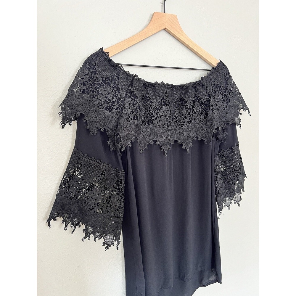Shyanne Dress Lace Sleeves Black Country Western Country Cowgirl Off Shoulder S - Picture 4 of 7